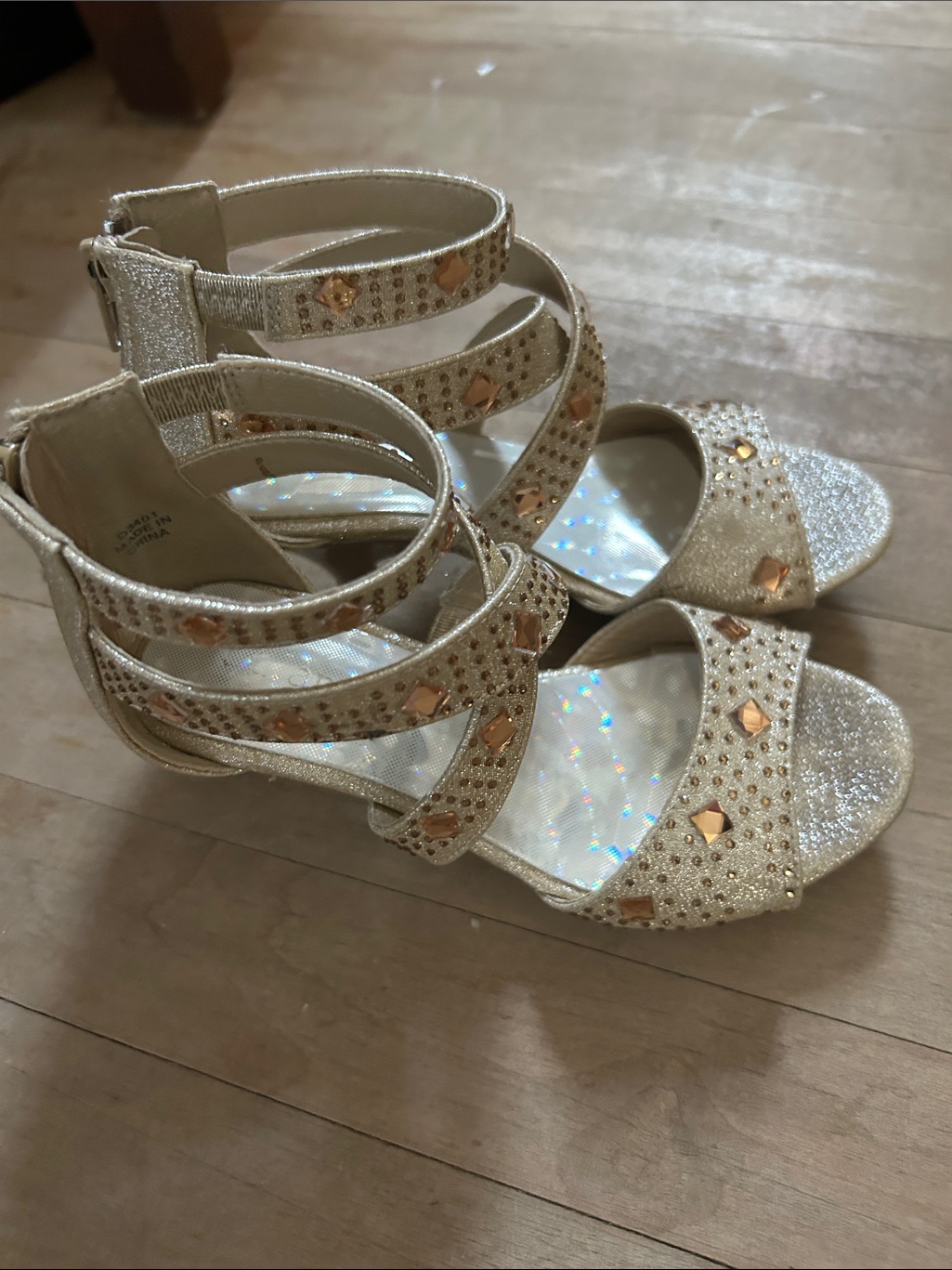 Girls Glitter Strappy Dress Sandals - Gold